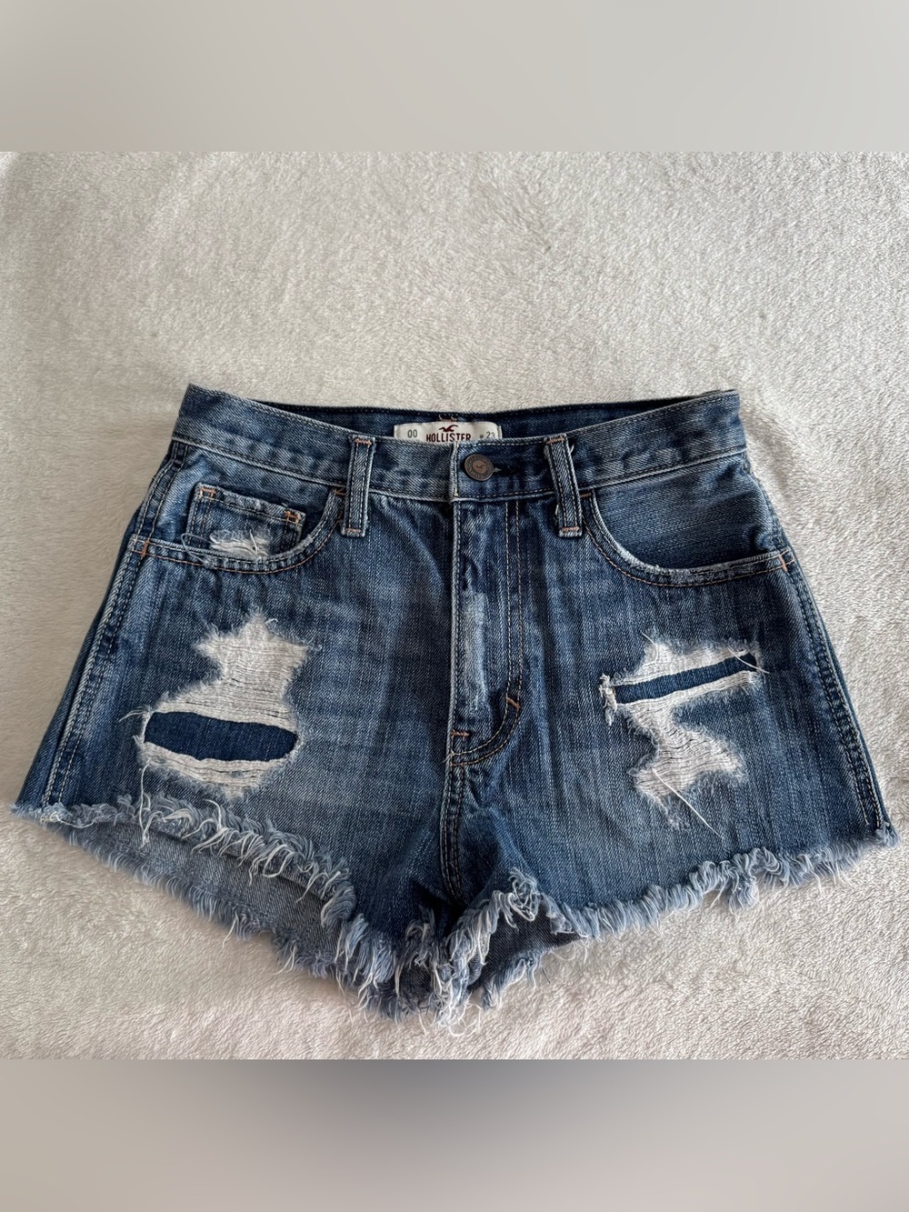 Hollister Dark Wash Distressed Denim High-Waisted Shorts